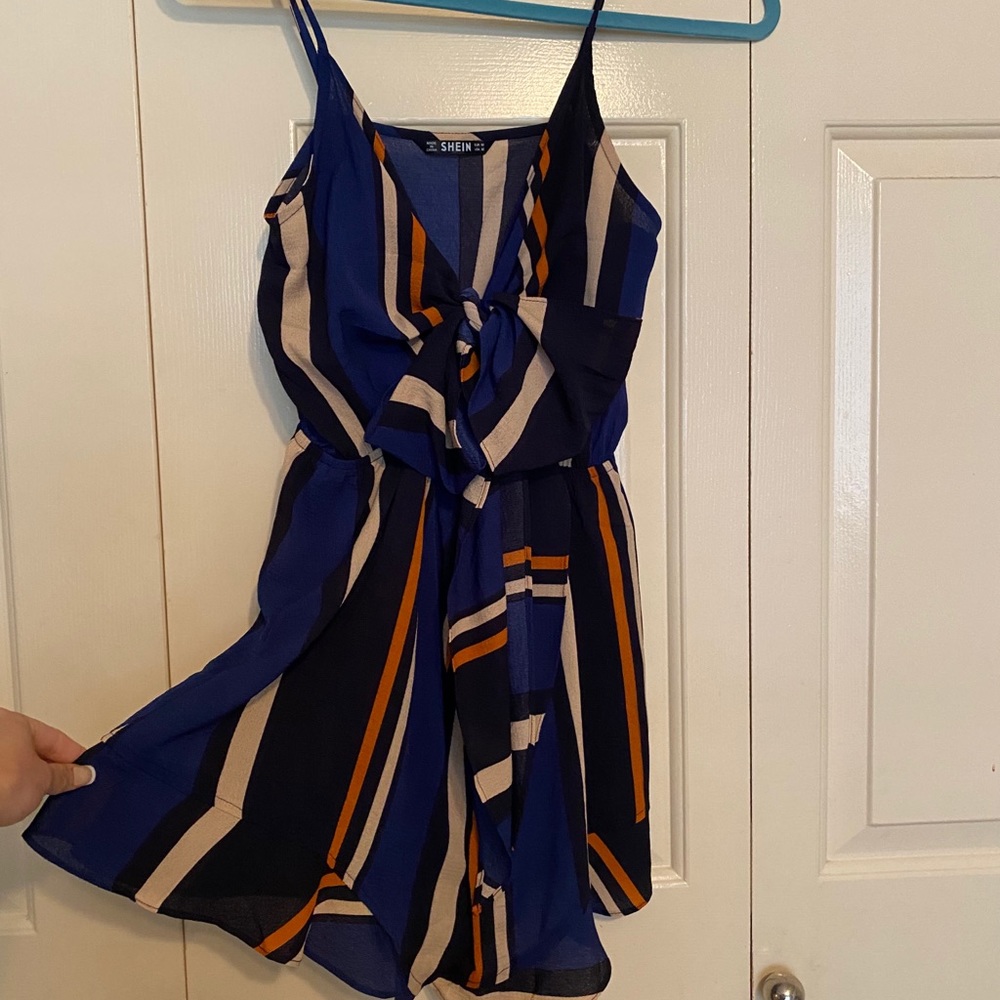Striped romper with tie knot front